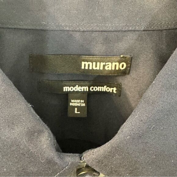 Murano Modern Comfort XLA Men Size Large Solid Navy Blue L/S Dress Shirt - Picture 6 of 9